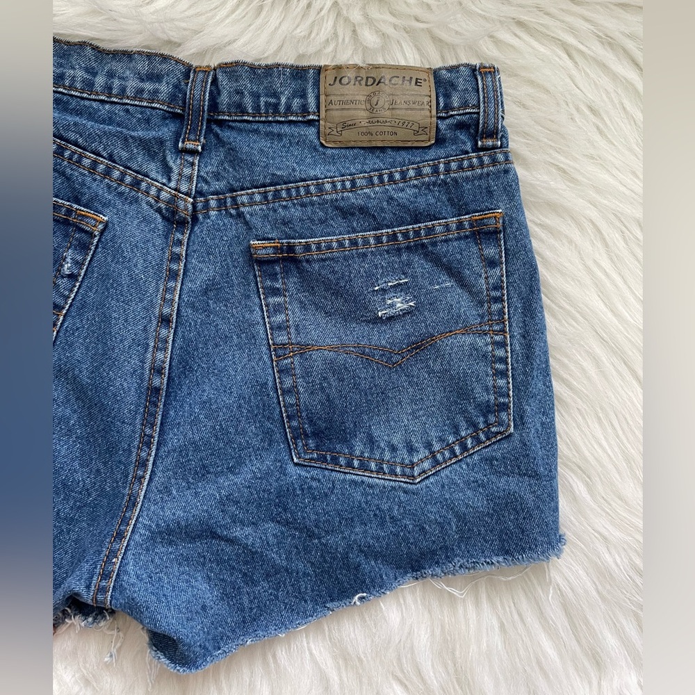 Vintage 90s Dark Wash Jordache High-Waisted Denim Cut-Off Jean Shorts - Picture 5 of 12